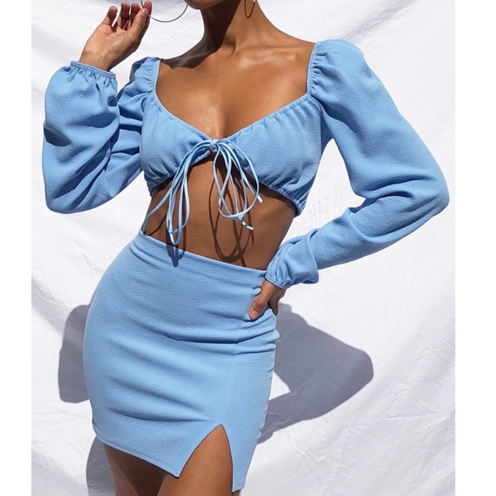 PLT Light Blue Crepe Set - Top sz 8 Skirt sz 10